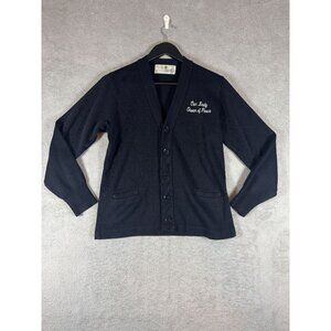 Flynn & OHara Youth Large Black Cardigan Sweater With Embroidered "Our Lady Quee